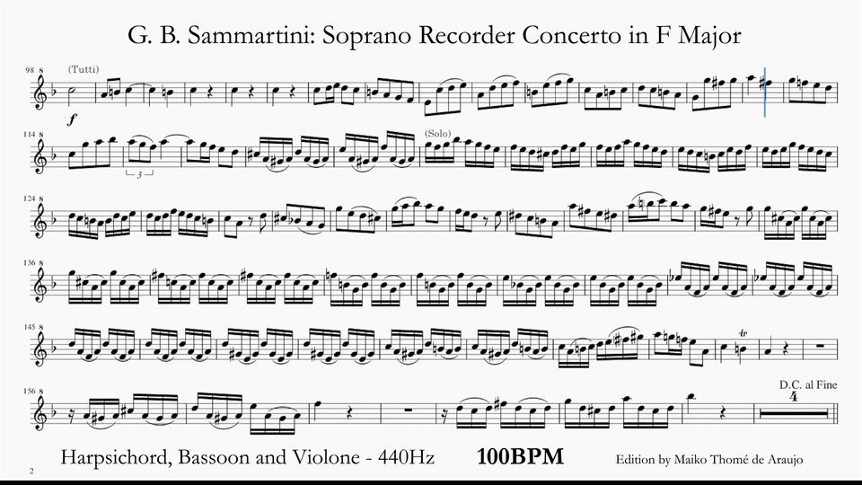 1 ALLEGRO - Redution- 440Hz 100Bpm- Sammartini Recorder Concerto in F major